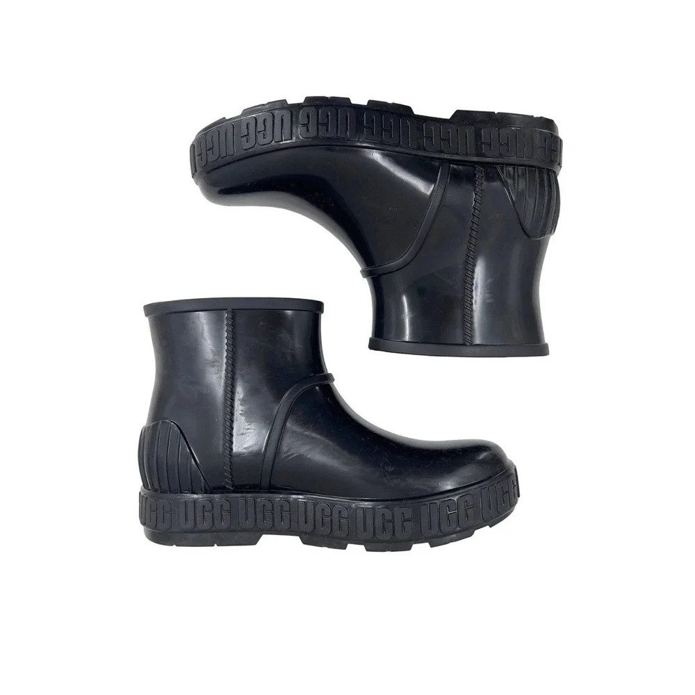 UGG Drizlita Kids Black Waterproof Rain Boots Rubber Patent Ankle High Size 4